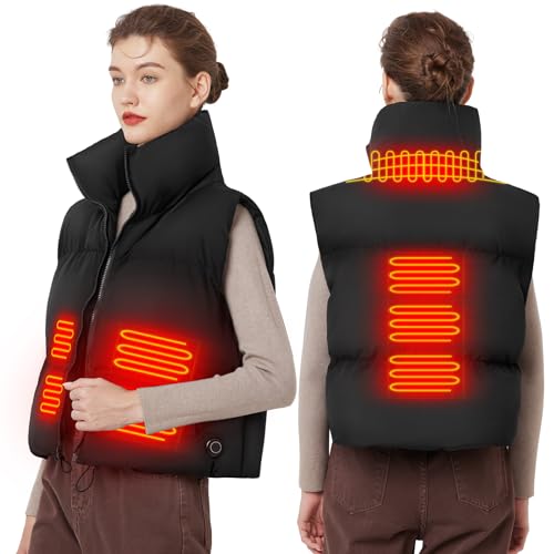 Moteoza Heated Crop Vest for Women Padded Vest Electric Vests Heating Apparel with Battery and Hand Warmer Pocket