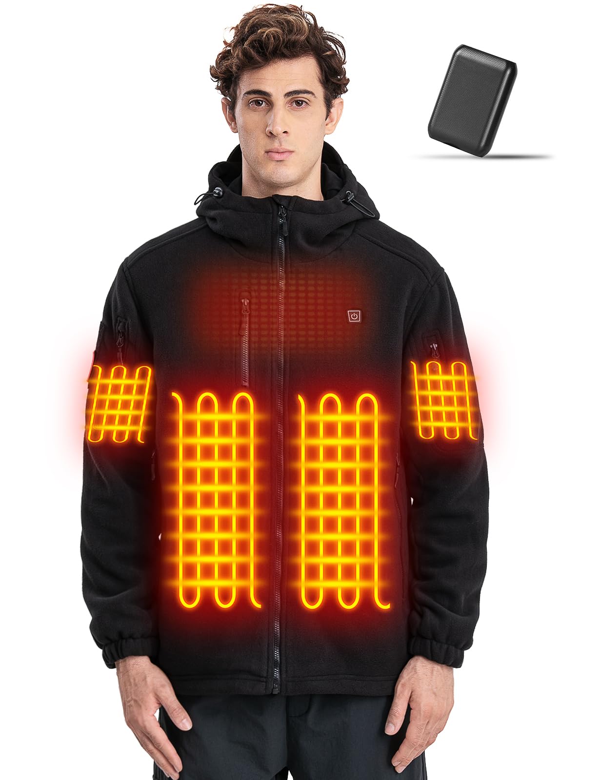 Heated Jacket Heated Fleece Hoodie with Battery Pack 16000mAh Heated Jackets for Men Heated Coat 6 Heating Zones